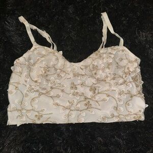 Flower Embroidered White Tank